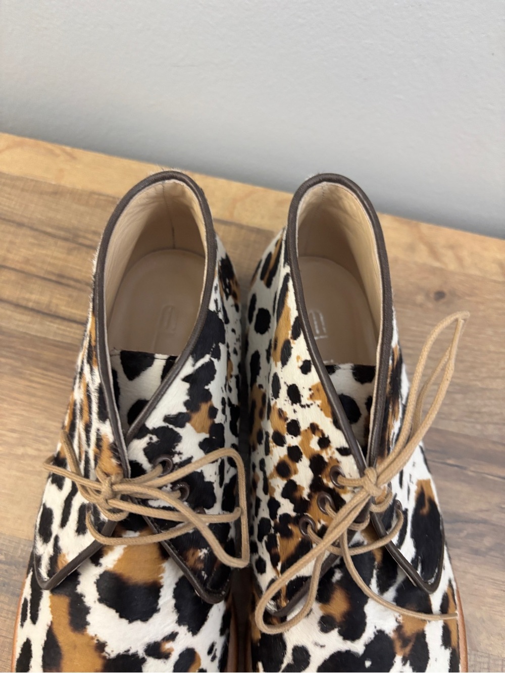 Nord Elite Shoes Leopard Print Pony Hair Lace Up Ankle Boots - Picture 5 of 10